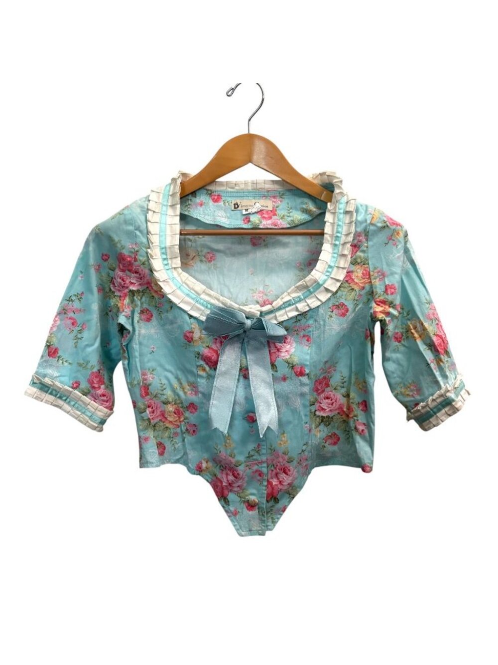 Victorian Choice Floral Corset Top M Coquette Cottagecore Ruffle Blouse Vintage